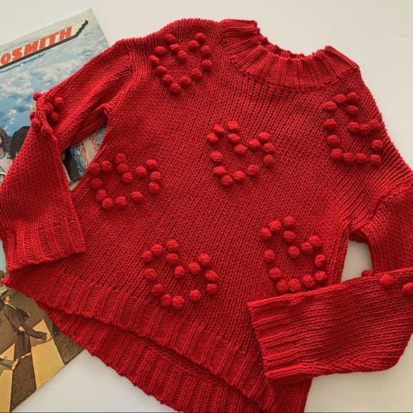 love at first find Sweaters - Love at First Find | Red Pom Pom Heart Sweater Sm